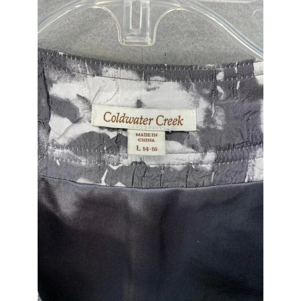 Coldwater Creek Jacket Blazer Womens L Black White Abstract‎ Crinkle Open Front